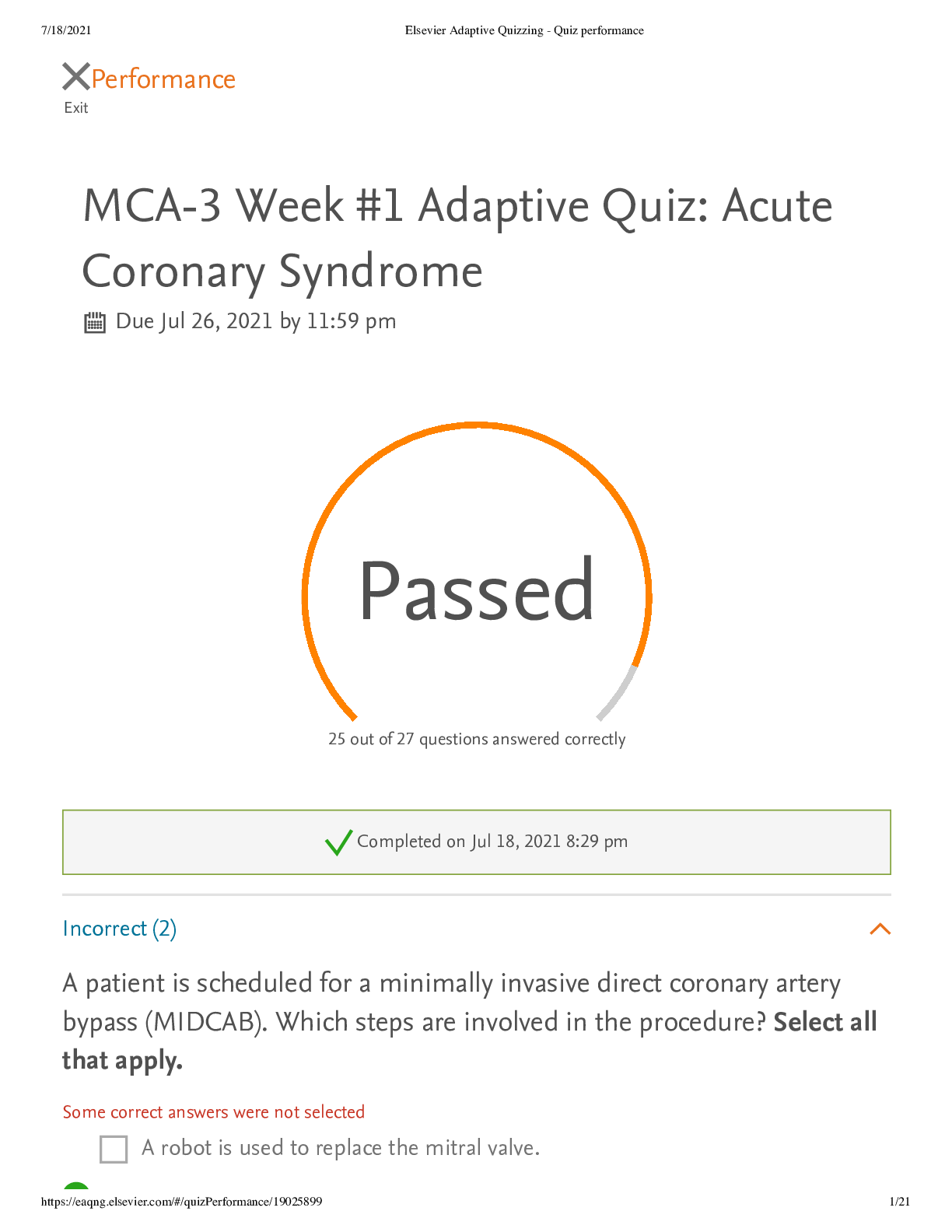 Preview image for Elsevier Adaptive Quizzing Acute Coronary Syndrome